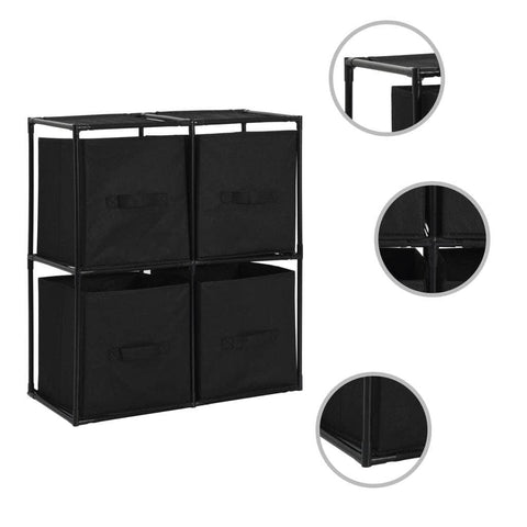 Storage Cabinet with 4 Fabric Baskets Black