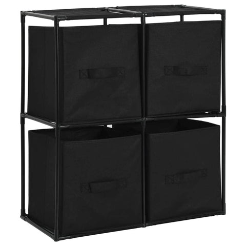 Storage Cabinet with 4 Fabric Baskets Black