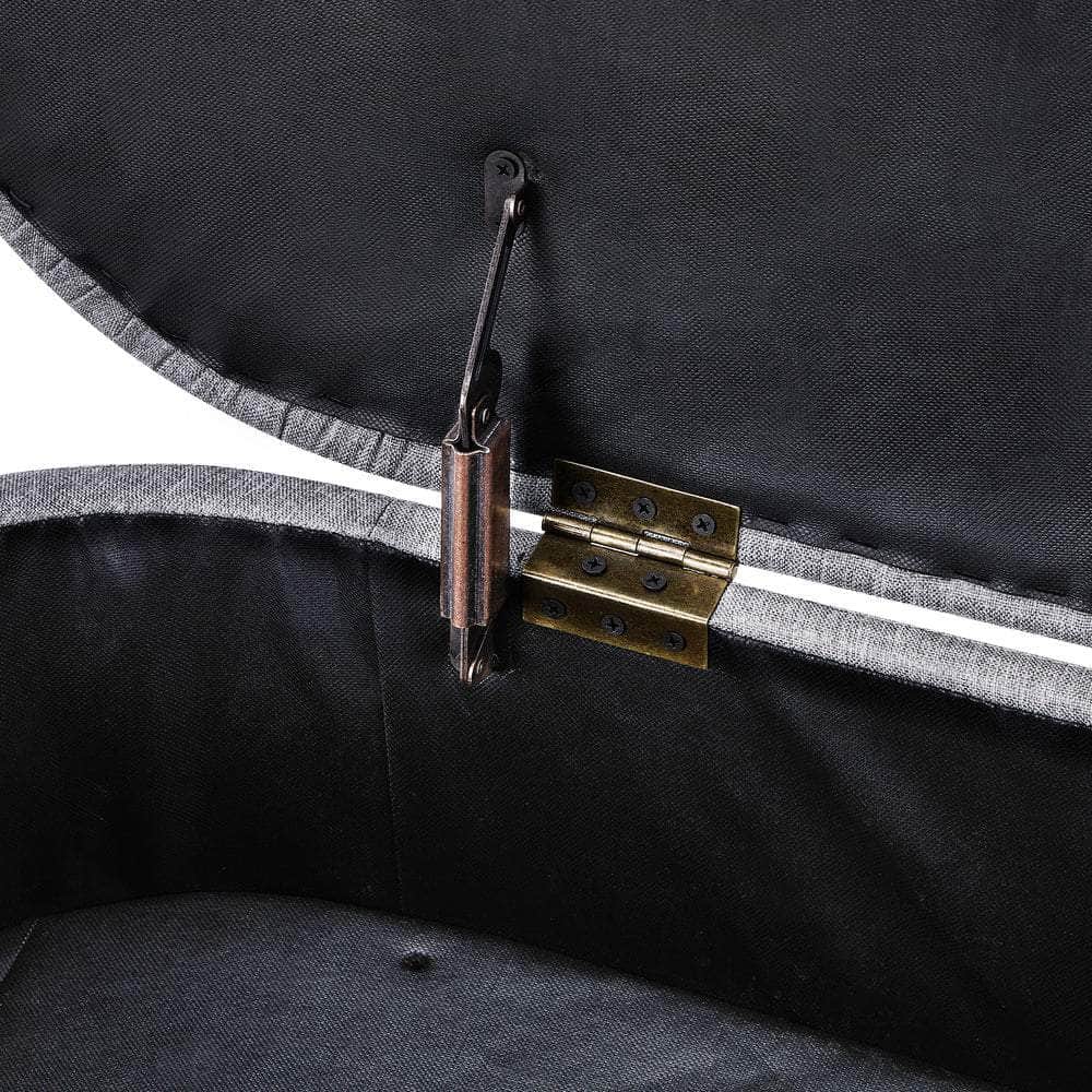 Storage Ottoman Bench Oval Blanket Linen/Sherpa