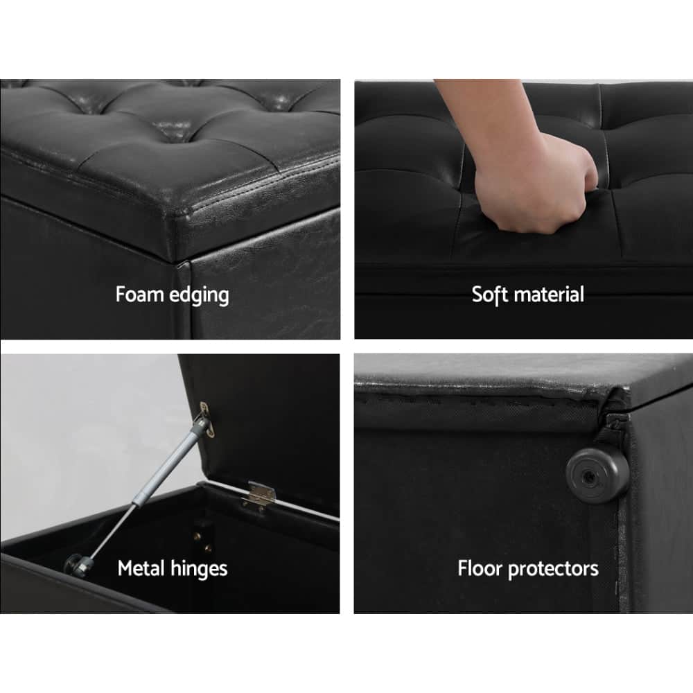 Storage Ottoman Blanket Box 140cm Leather Black