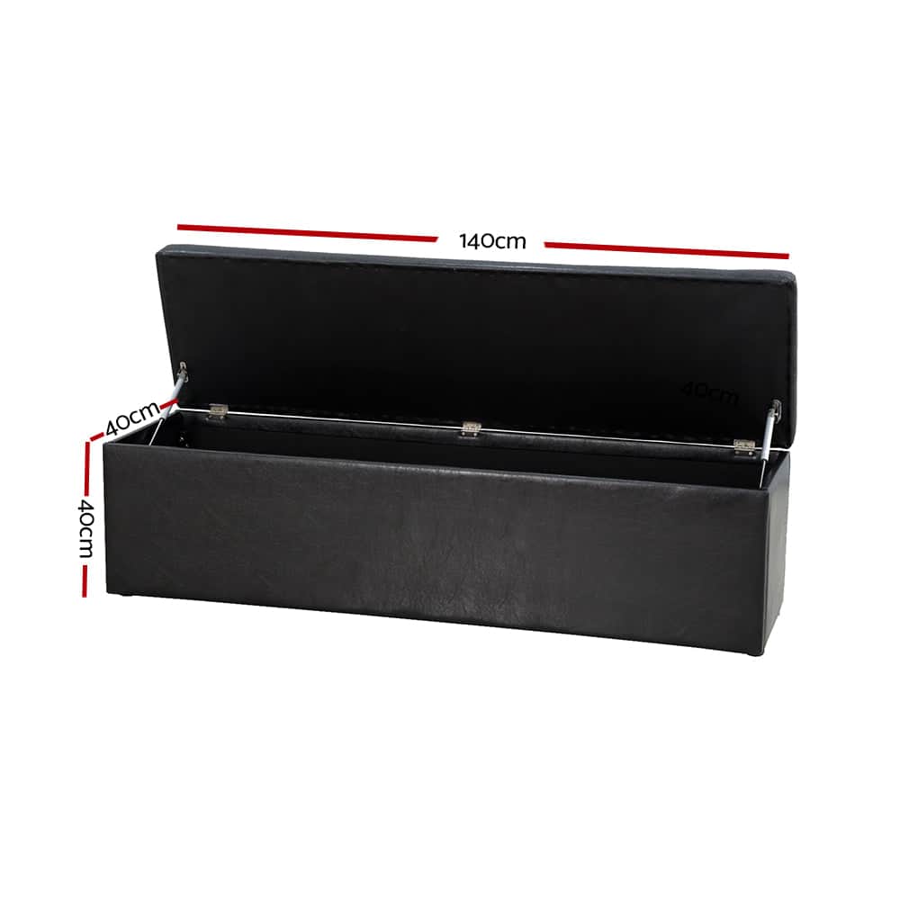 Storage Ottoman Blanket Box 140cm Leather Black