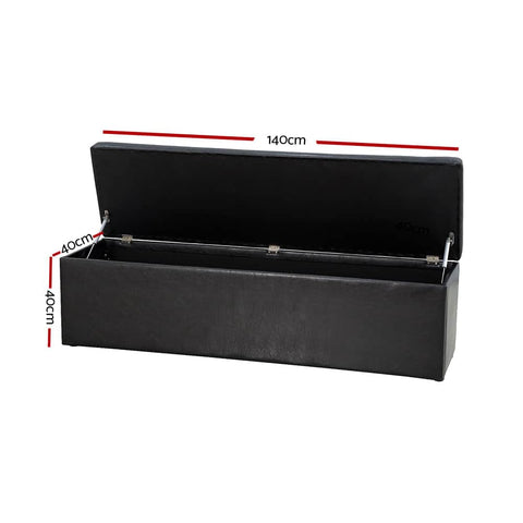 Storage Ottoman Blanket Box 140cm Leather Black