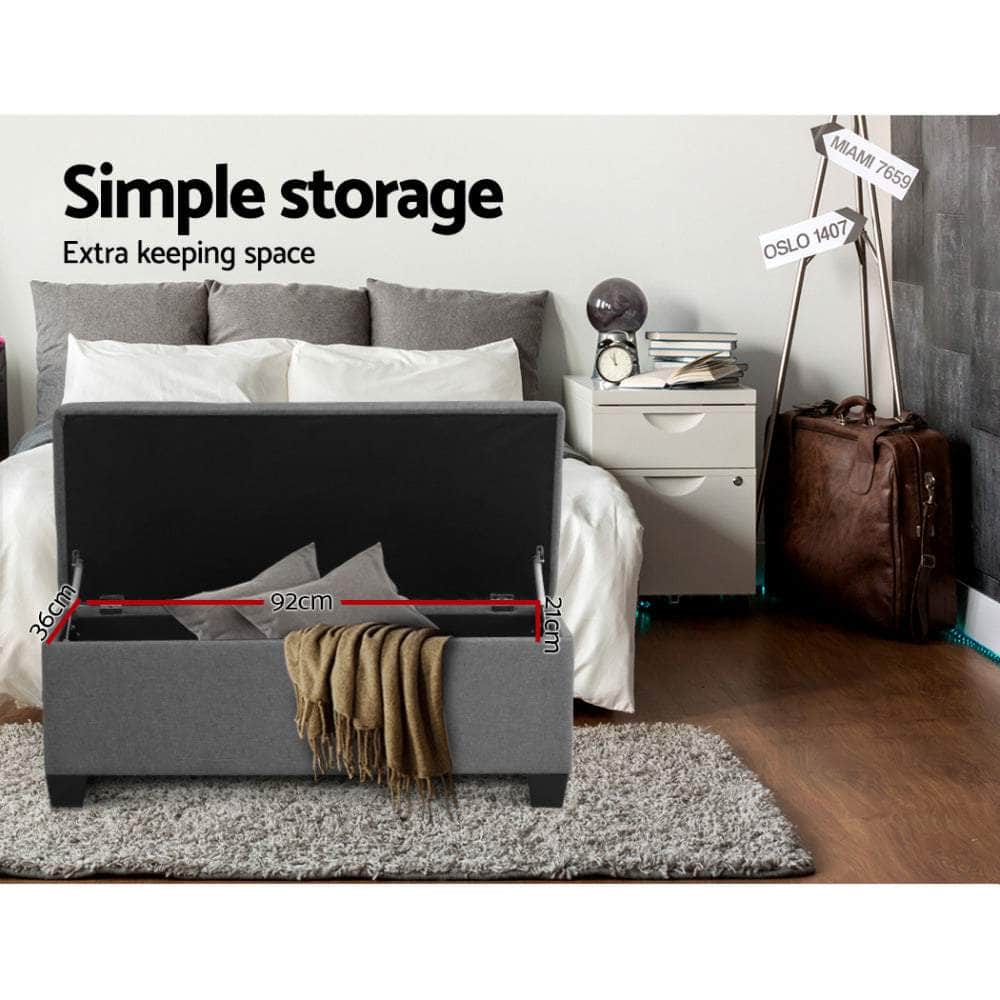 Storage Ottoman Blanket Box 97cm Linen Grey