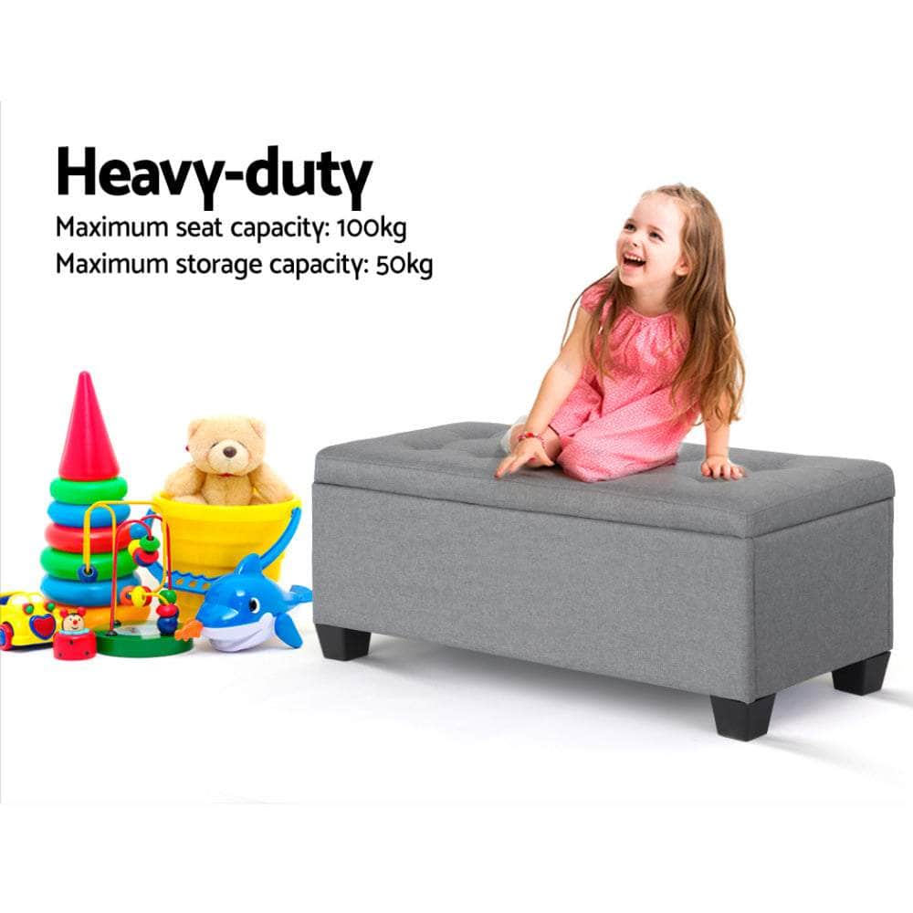 Storage Ottoman Blanket Box 97cm Linen Grey