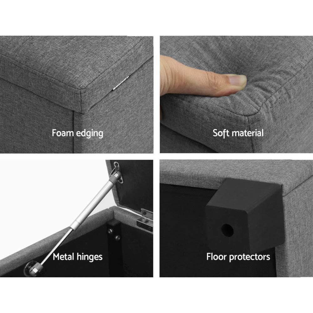 Storage Ottoman Blanket Box 97cm Linen Grey