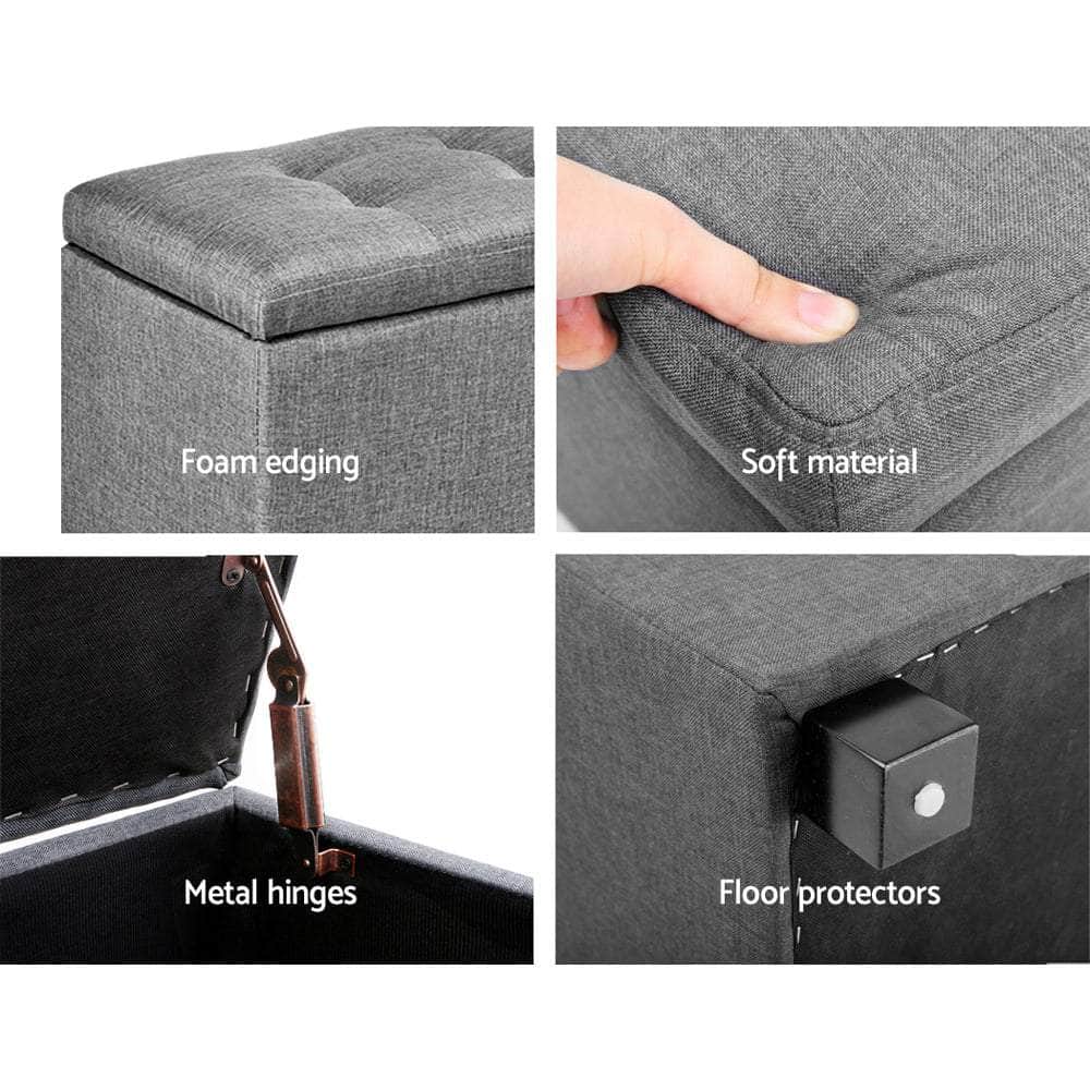 Storage Ottoman Blanket Box 97cm Linen Light Grey