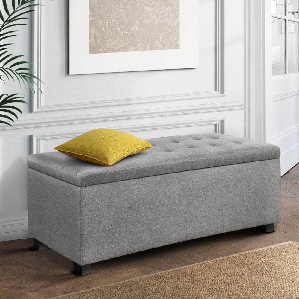 Storage Ottoman Blanket Box 97cm Linen Light Grey