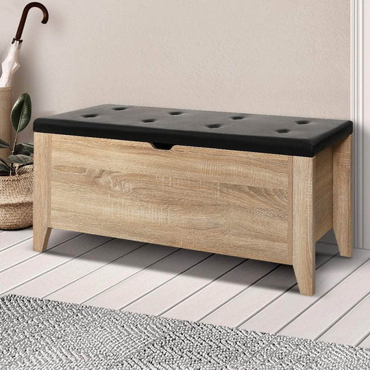 Storage Ottoman Blanket Box Leather Oak | Bench Foot Stool Chest