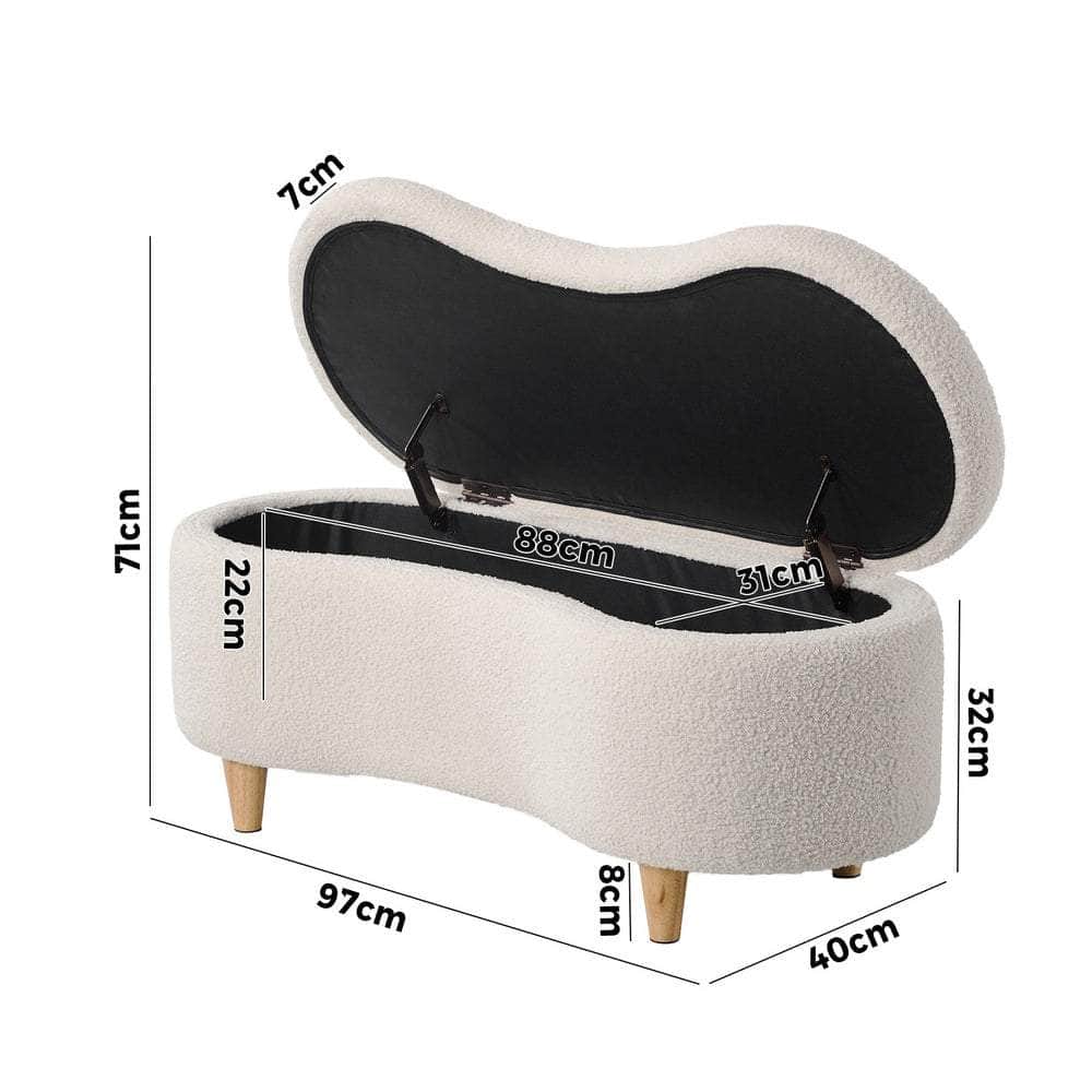 Storage Ottoman Cashew Foot Stool Teddy Boucle Chest Bench