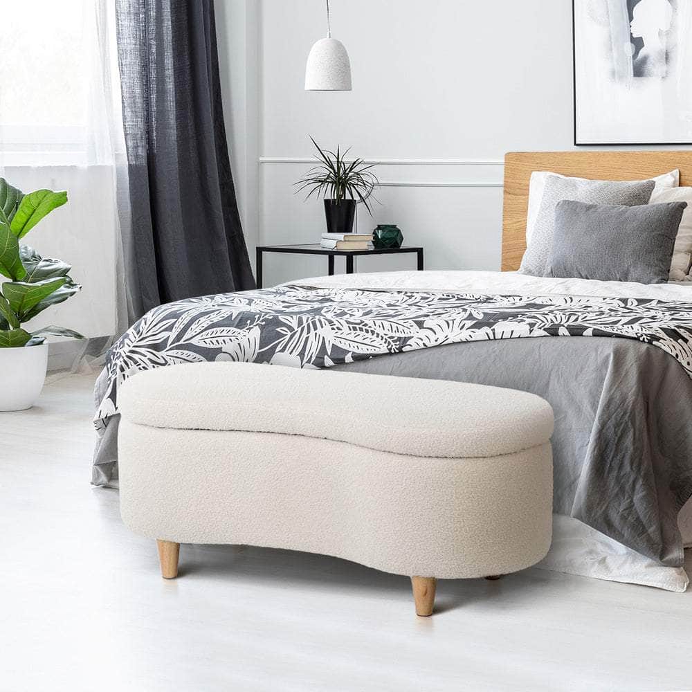Storage Ottoman Cashew Foot Stool Teddy Boucle Chest Bench
