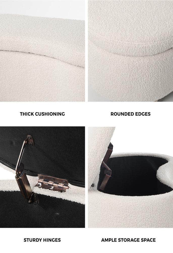 Storage Ottoman Cashew Foot Stool Teddy Boucle Chest Bench