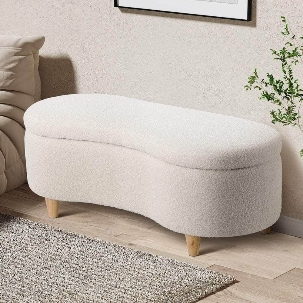 Storage Ottoman Cashew Foot Stool Teddy Boucle Chest Bench