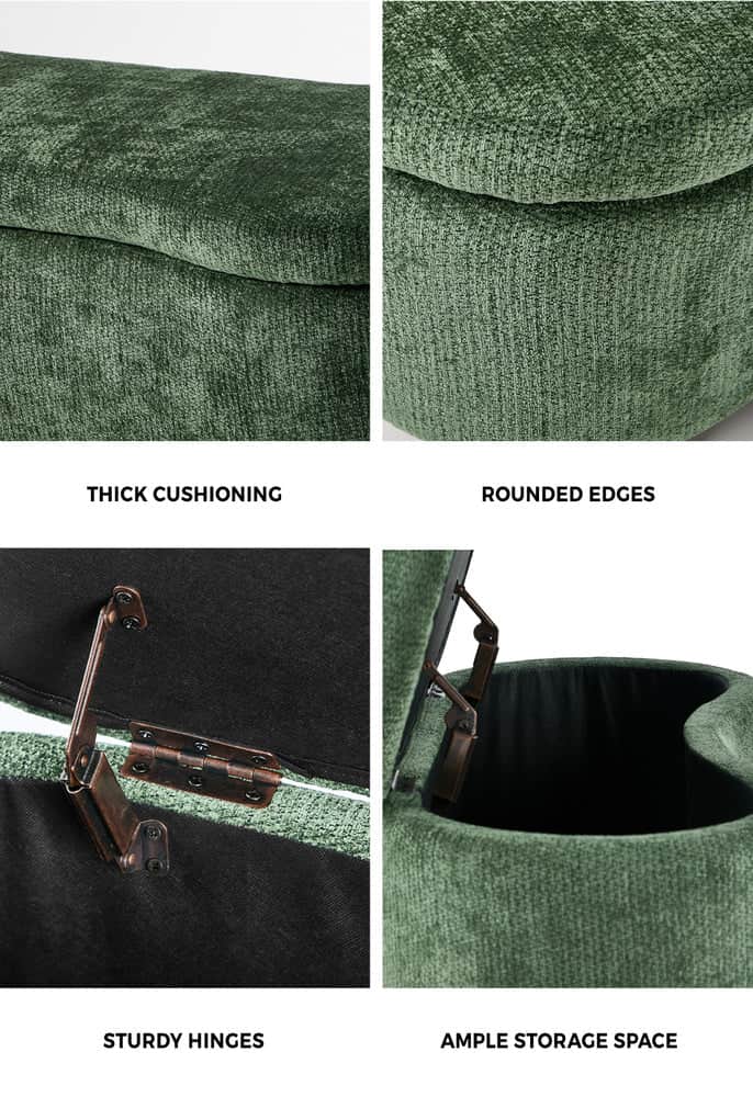 Storage Ottoman Cashew Footstool Chenille Chest Box Green/Pink Fabric