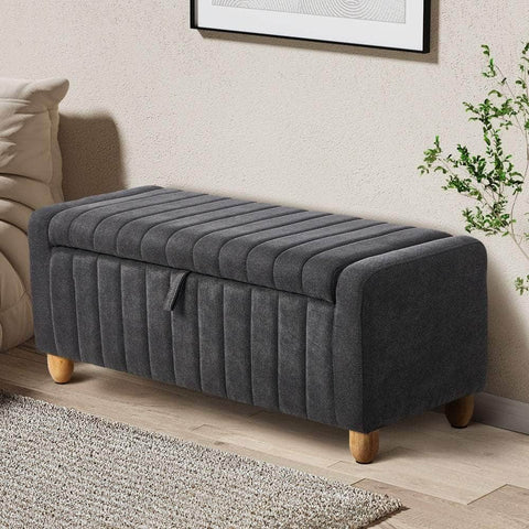 Storage Ottoman Couch Footstool Linen Toy Chest Bench Grey