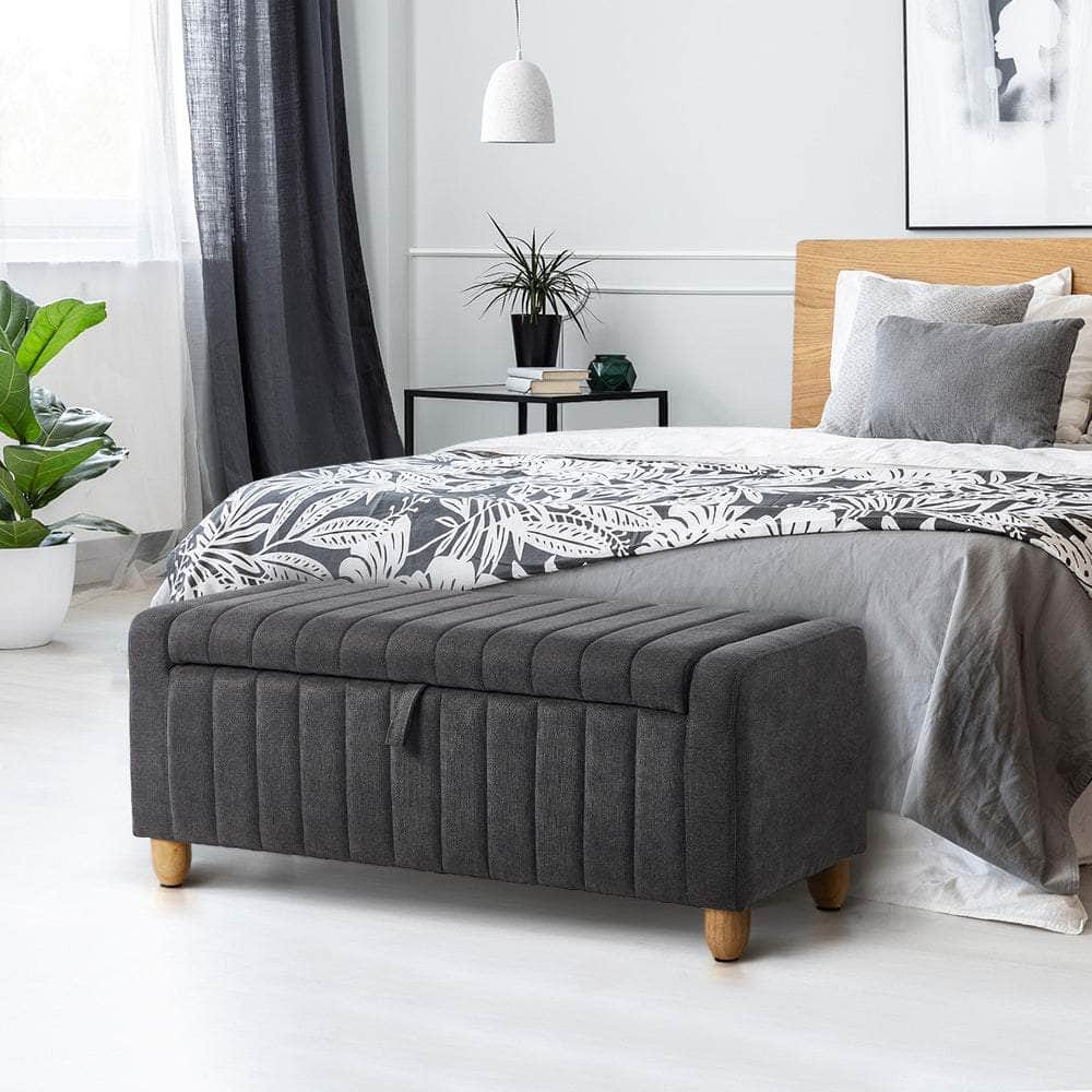 Storage Ottoman Couch Footstool Linen Toy Chest Bench Grey