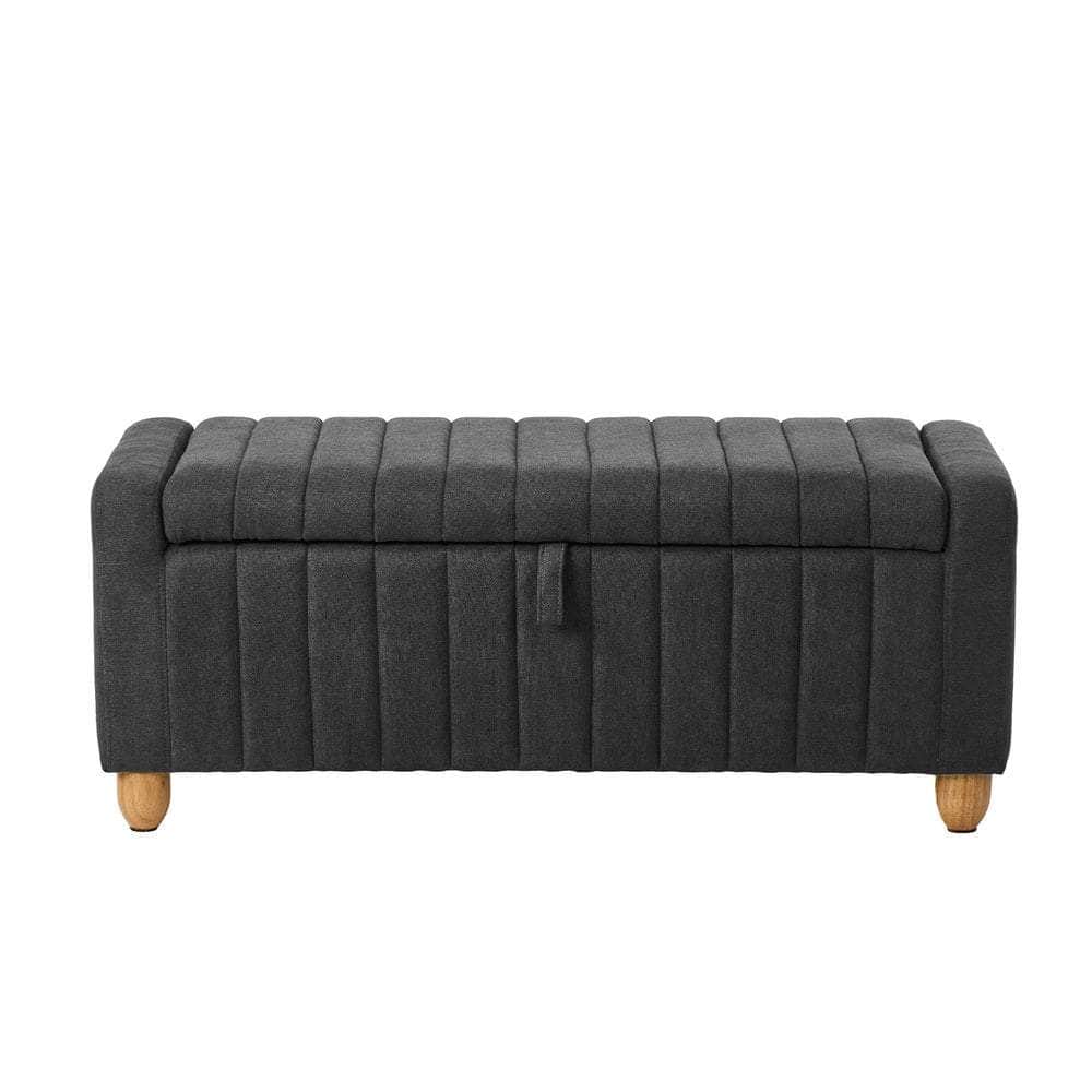 Storage Ottoman Couch Footstool Linen Toy Chest Bench Grey