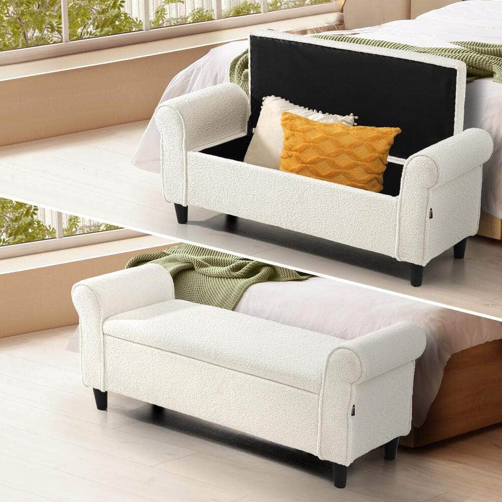 Storage Ottoman  Sherpa Fabric Large White