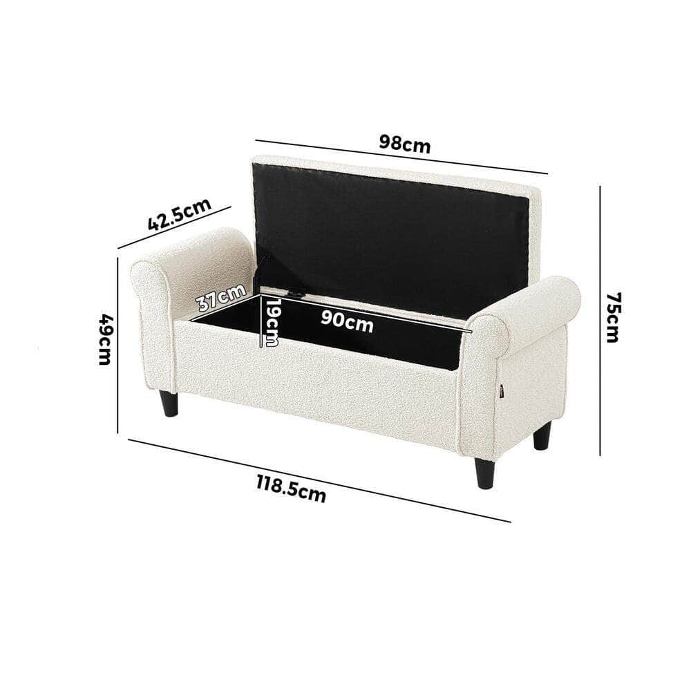 Storage Ottoman  Sherpa Fabric Large White