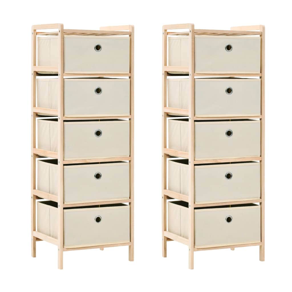 Storage Racks with 5 Fabric Baskets 2 pcs Beige Cedar Wood