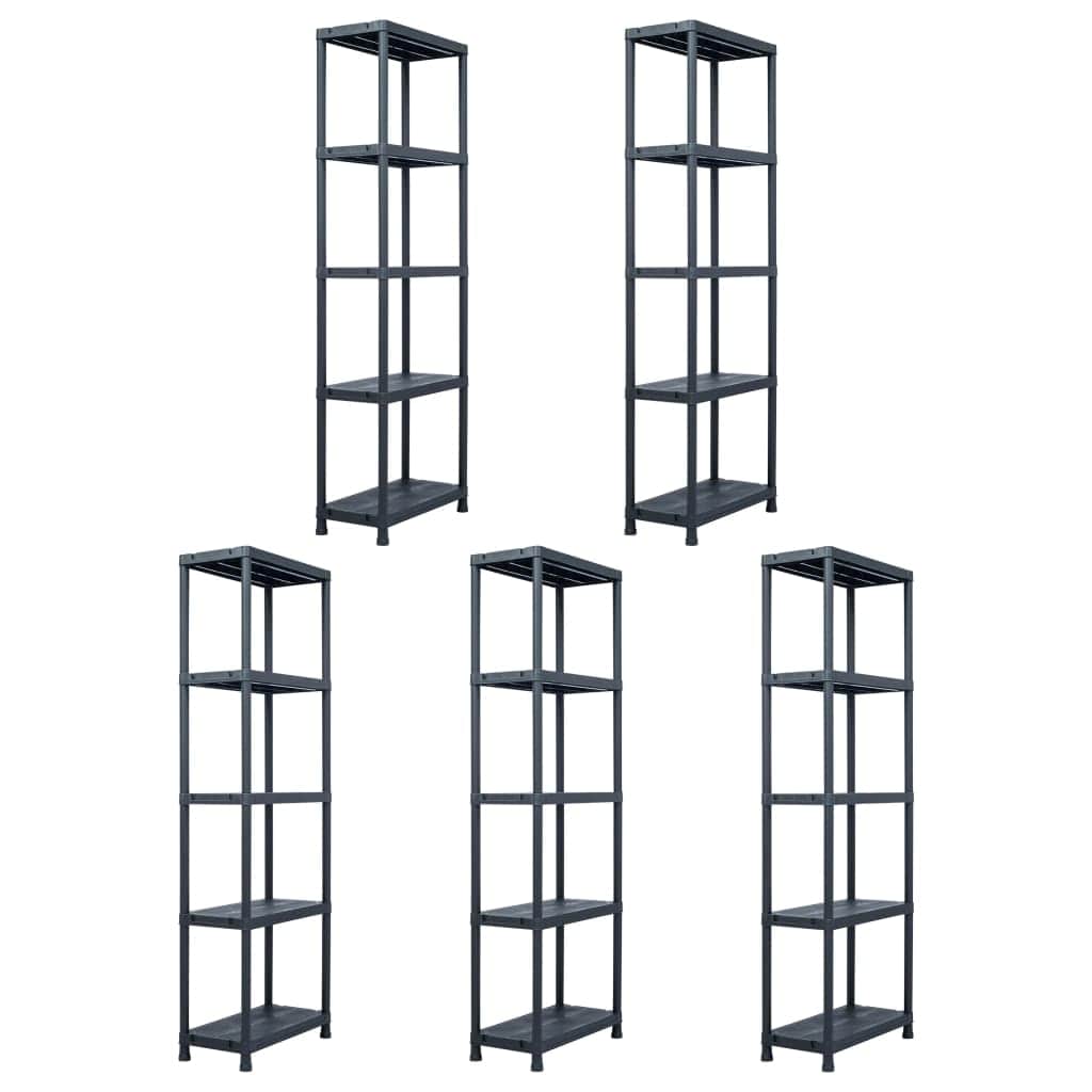 Storage Shelf Racks 5 pcs Black 125 kg  Plastic