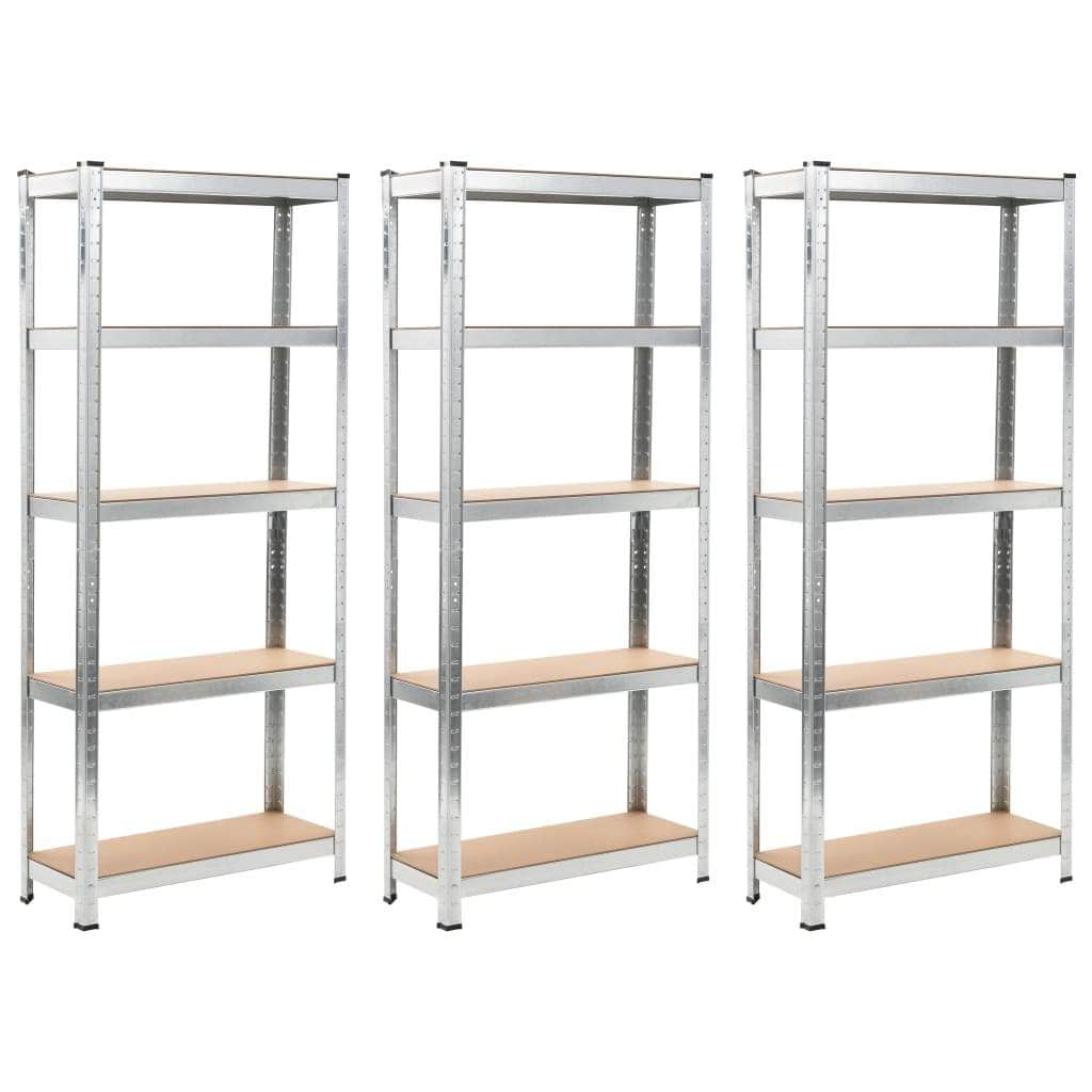 Storage Shelves 3 pcs Silver Steel and MDF