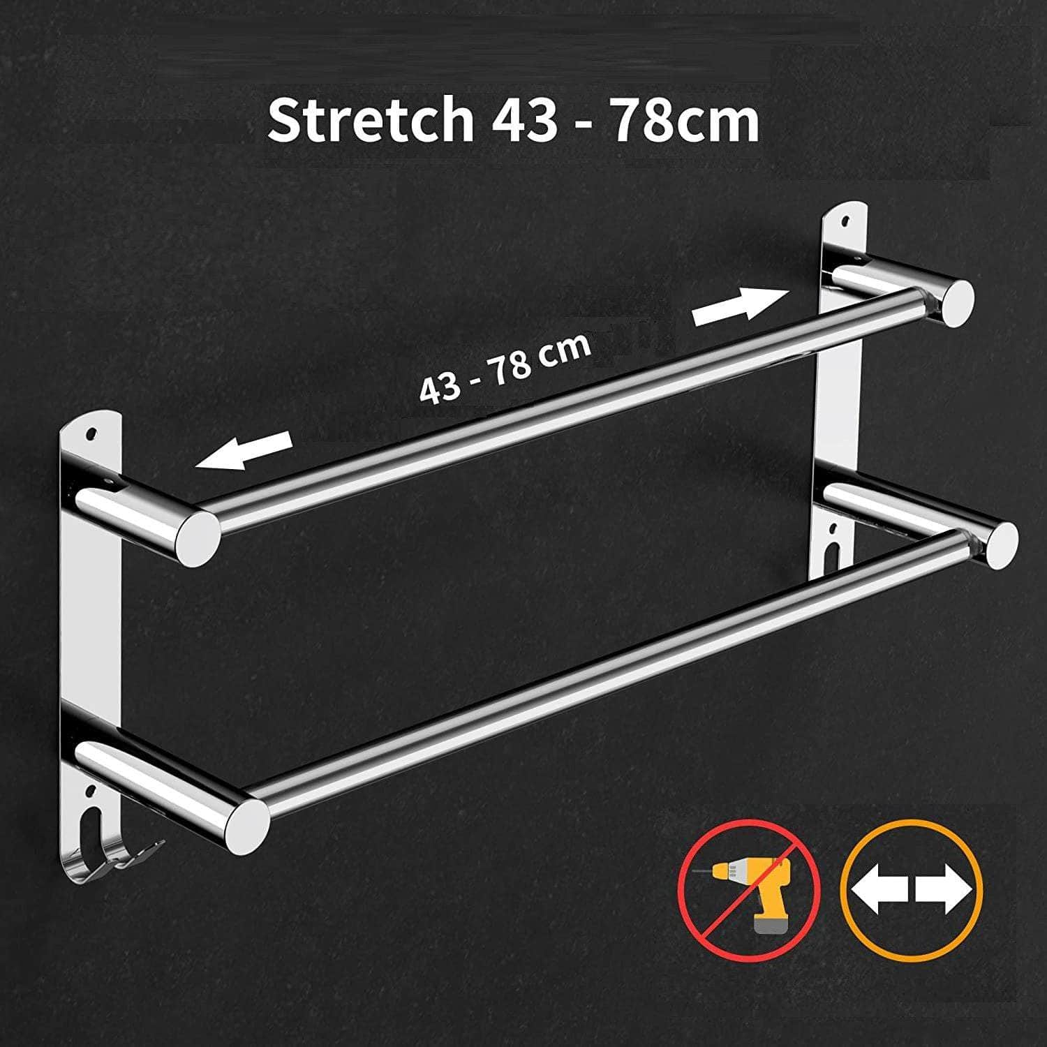Stretchable Towel Bar For Bathroom And Kitchen (45-75 Cm, Two Bars)