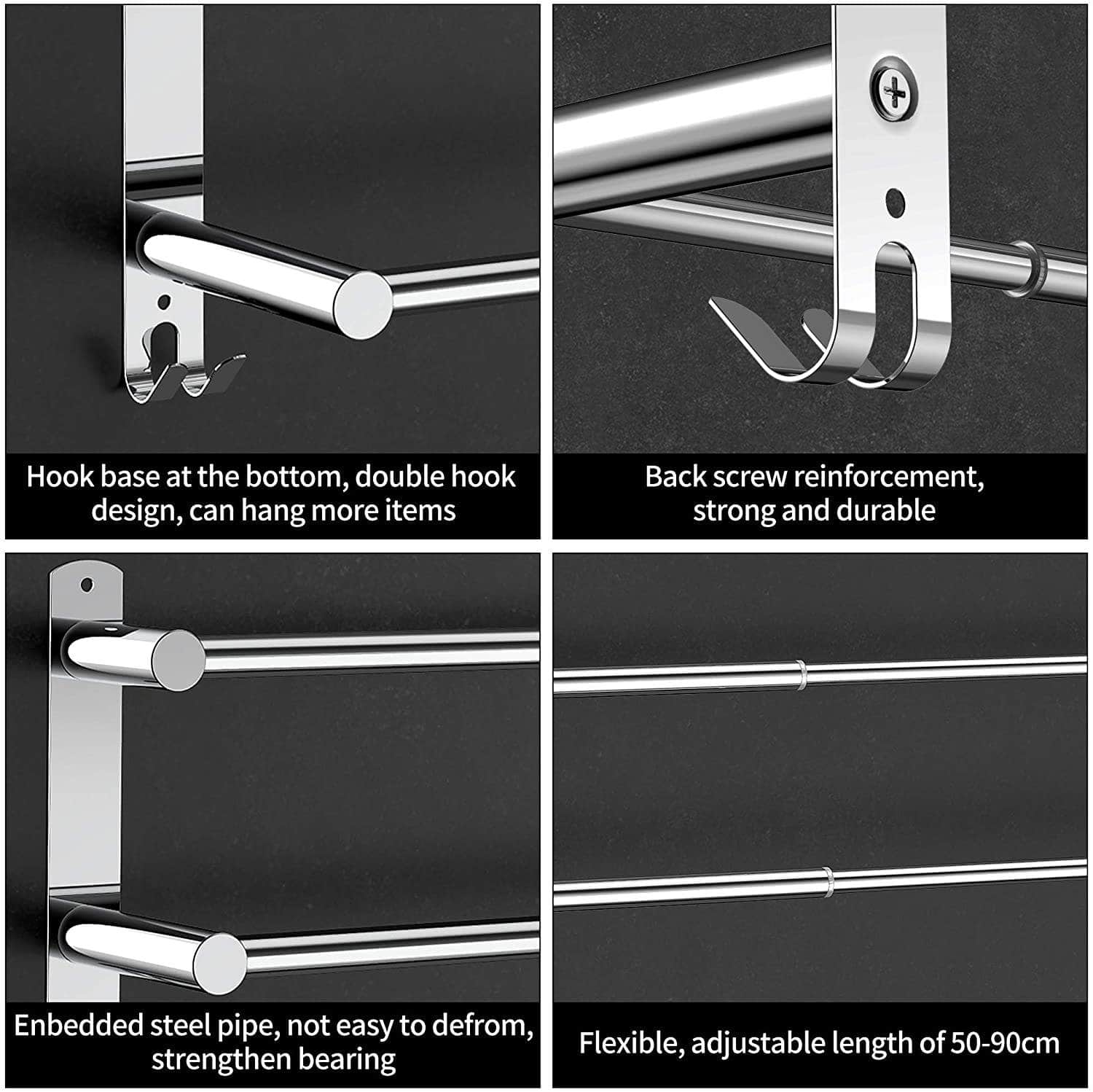 Stretchable Towel Bar For Bathroom And Kitchen (45-75 Cm, Two Bars)