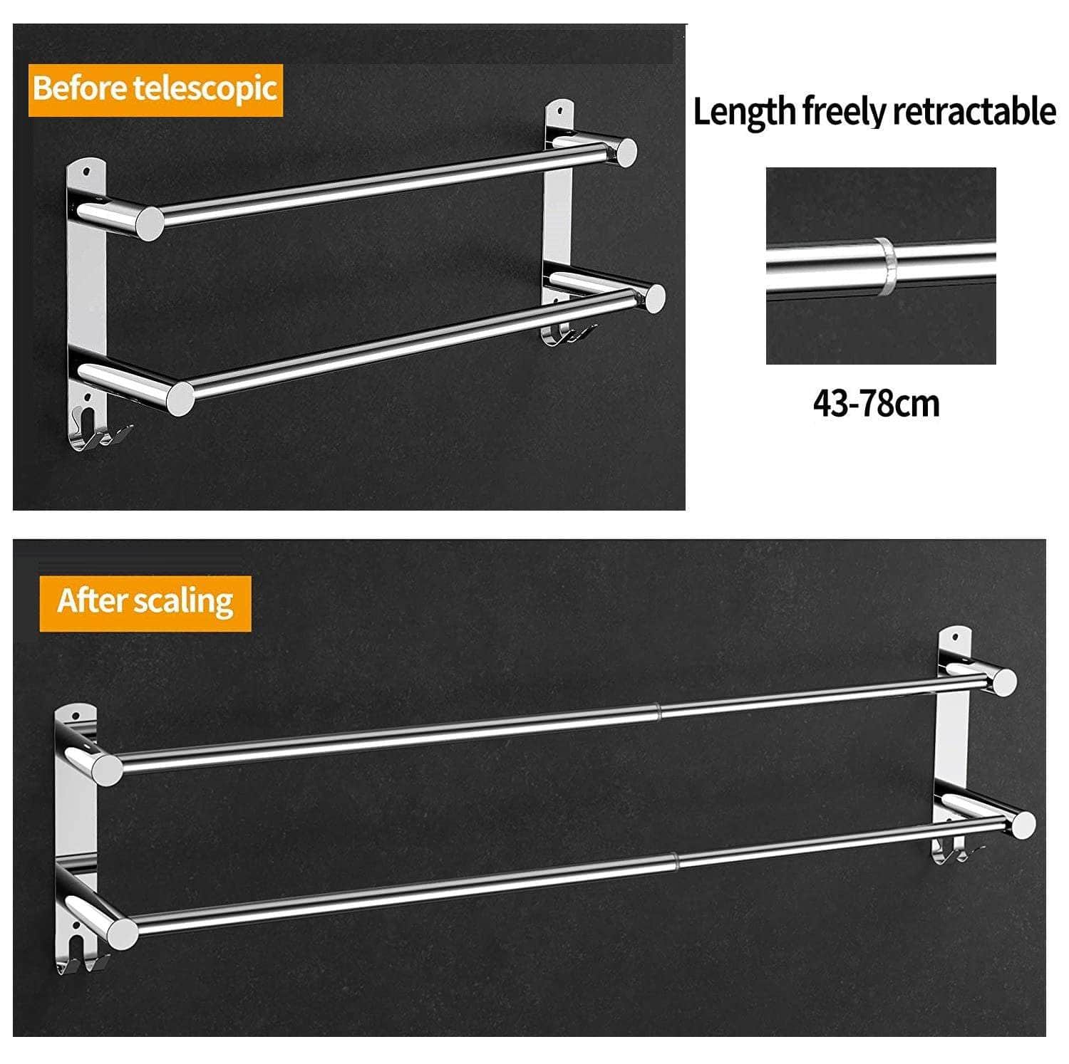 Stretchable Towel Bar For Bathroom And Kitchen (45-75 Cm, Two Bars)