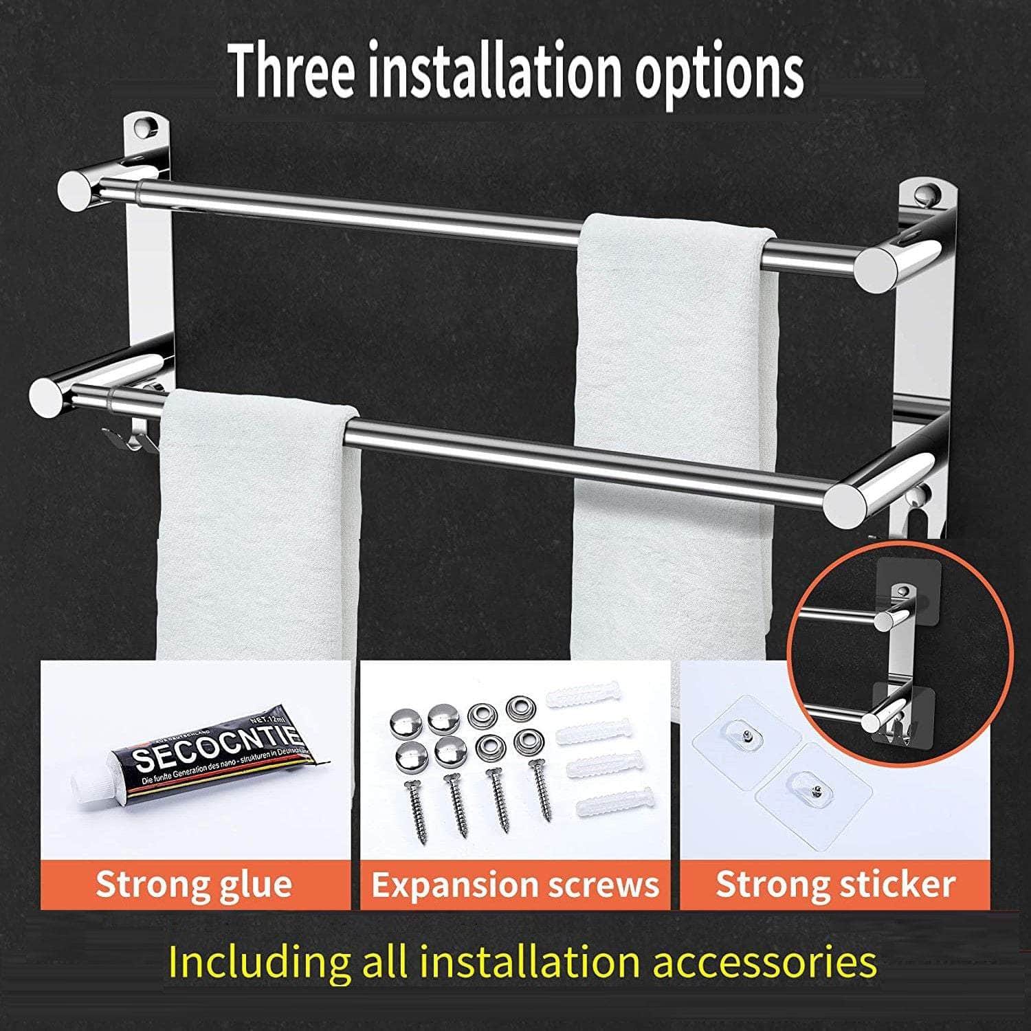 Stretchable Towel Bar For Bathroom And Kitchen (45-75 Cm, Two Bars)