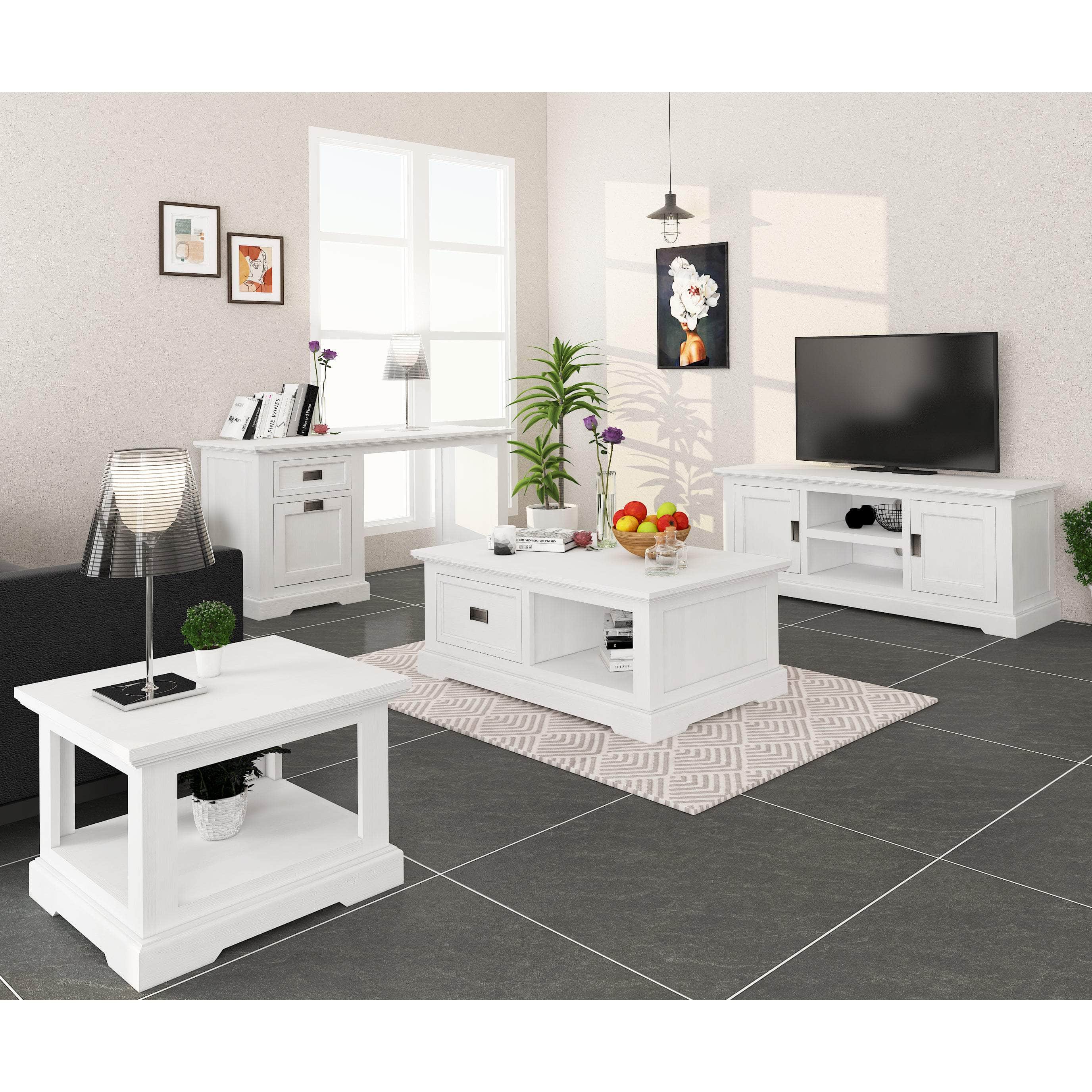 Study Computer Desk 150Cm Office Executive Table Solid Acacia Wood -White