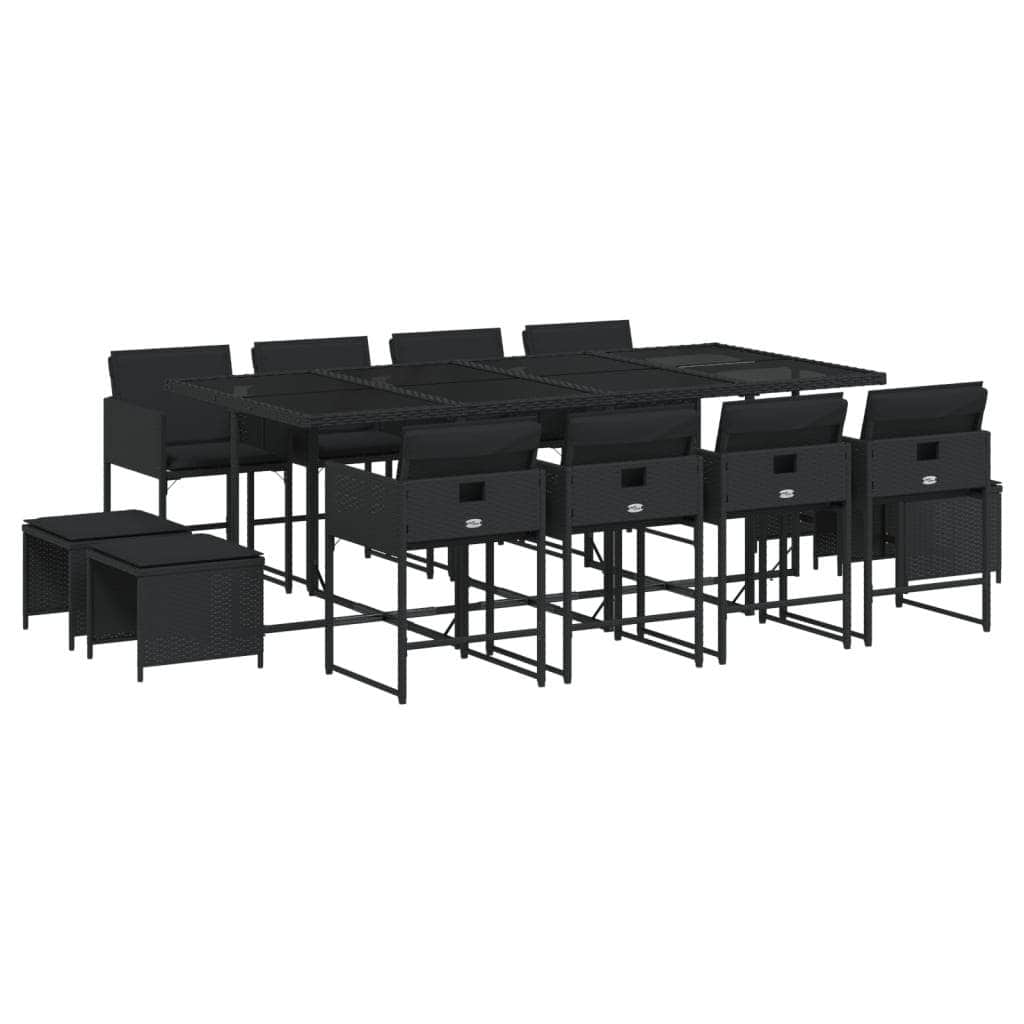 Stylish: 13 Piece Garden Dining Set with Cushions Black Poly Rattan