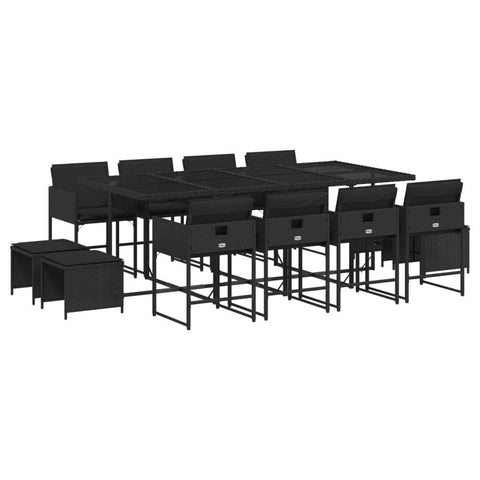 Stylish: 13 Piece Garden Dining Set with Cushions Black Poly Rattan