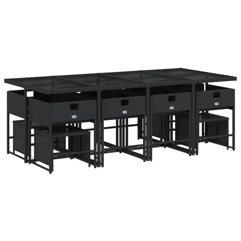 Stylish: 13 Piece Garden Dining Set with Cushions Black Poly Rattan