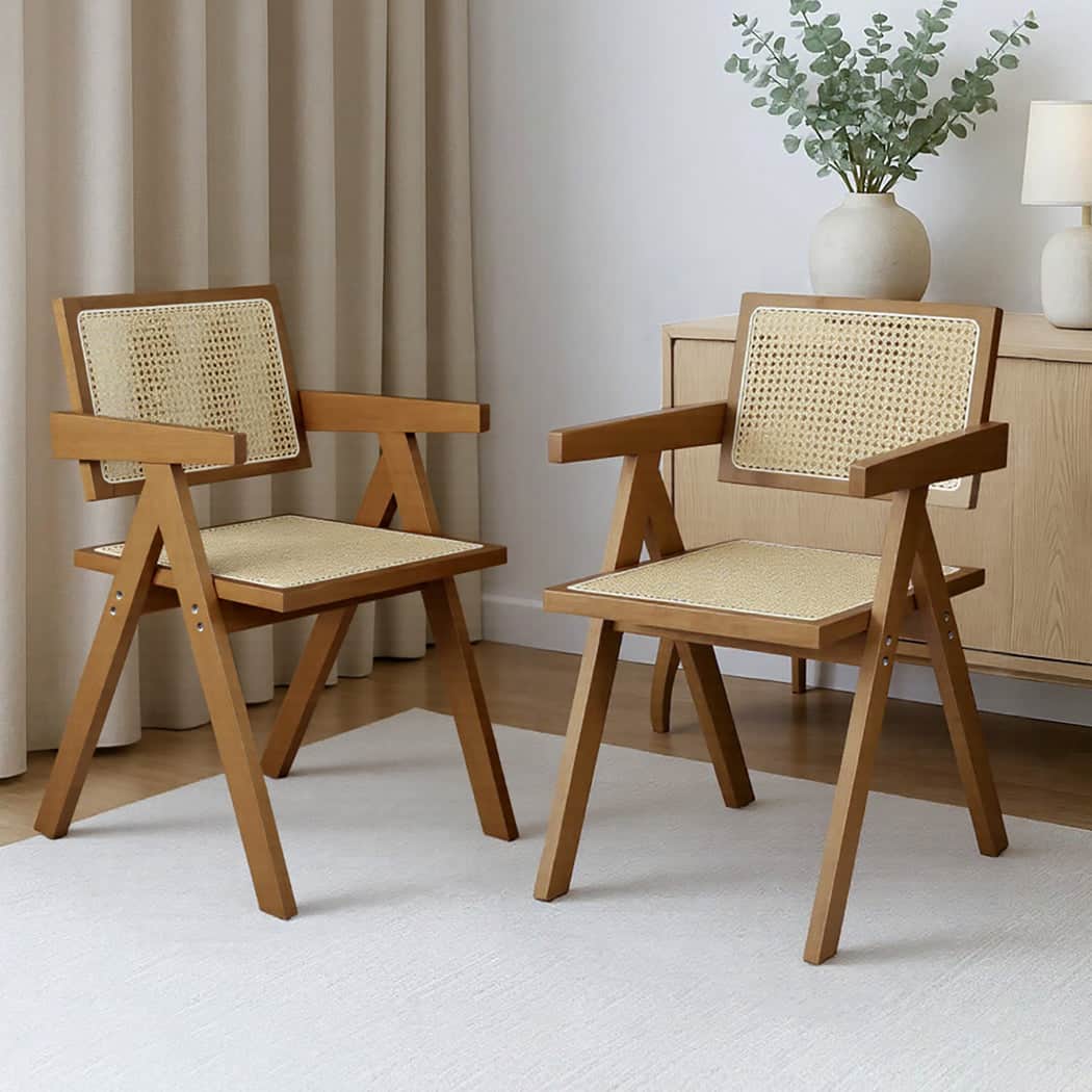 Stylish 2x Walnut Wicker Armchair Dining Chair  Premium Quality Build