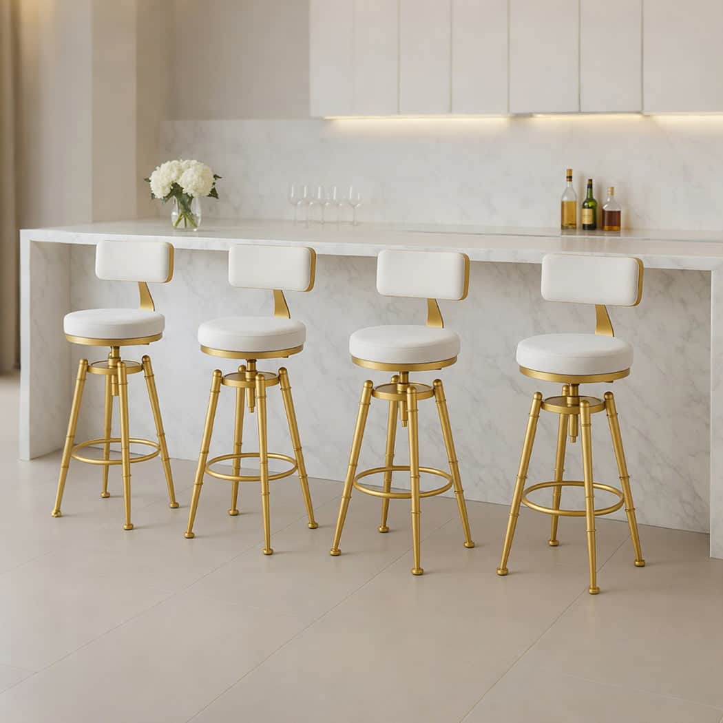 Stylish 4x Bar Stools Swivel Kitchen Bar Chair White  Multipurpose