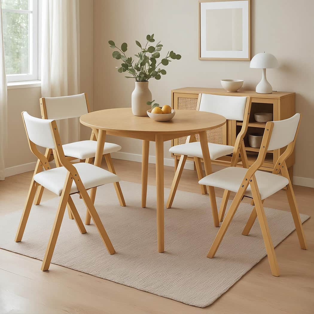 Stylish 4x Dining Chairs Foldable PU Beige  Sleek Modern Look