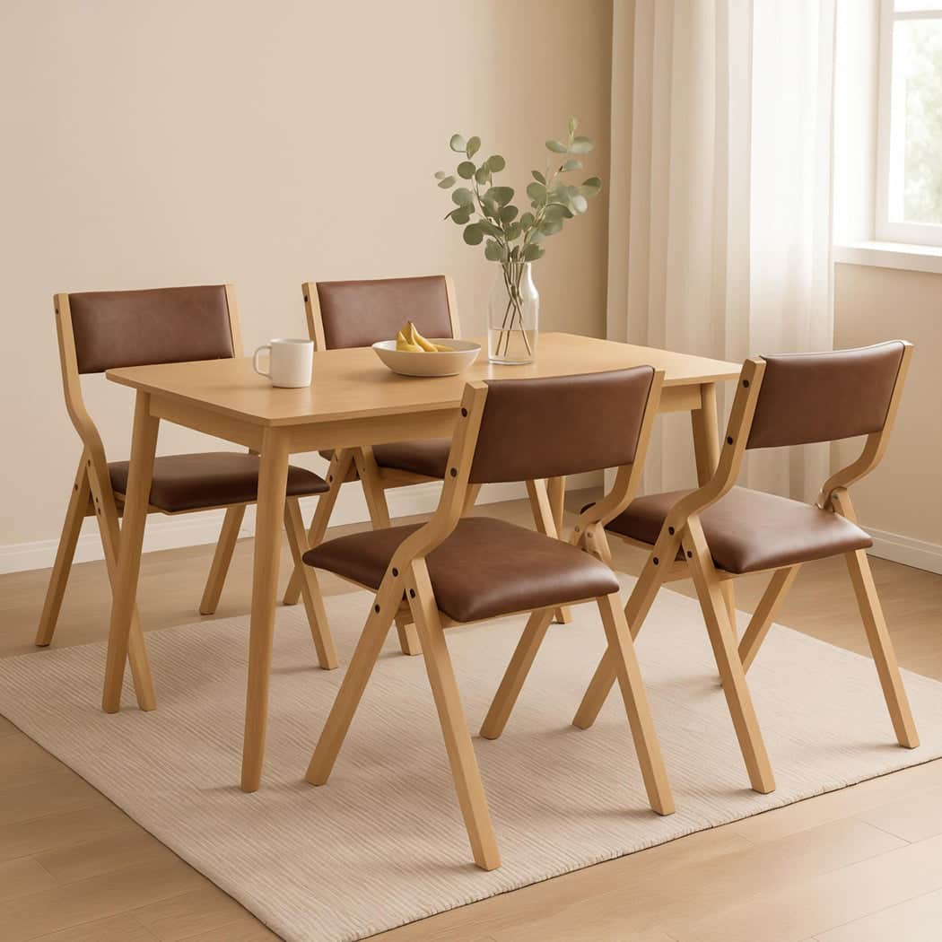 Stylish 4x Dining Chairs Foldable PU Tan  Adjustable Height