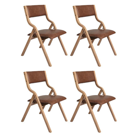 Stylish 4x Dining Chairs Foldable PU Tan  Adjustable Height