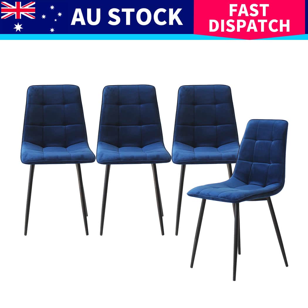 Stylish 4x Dining Chairs Kitchen Velvet Blue  Sleek Modern Look