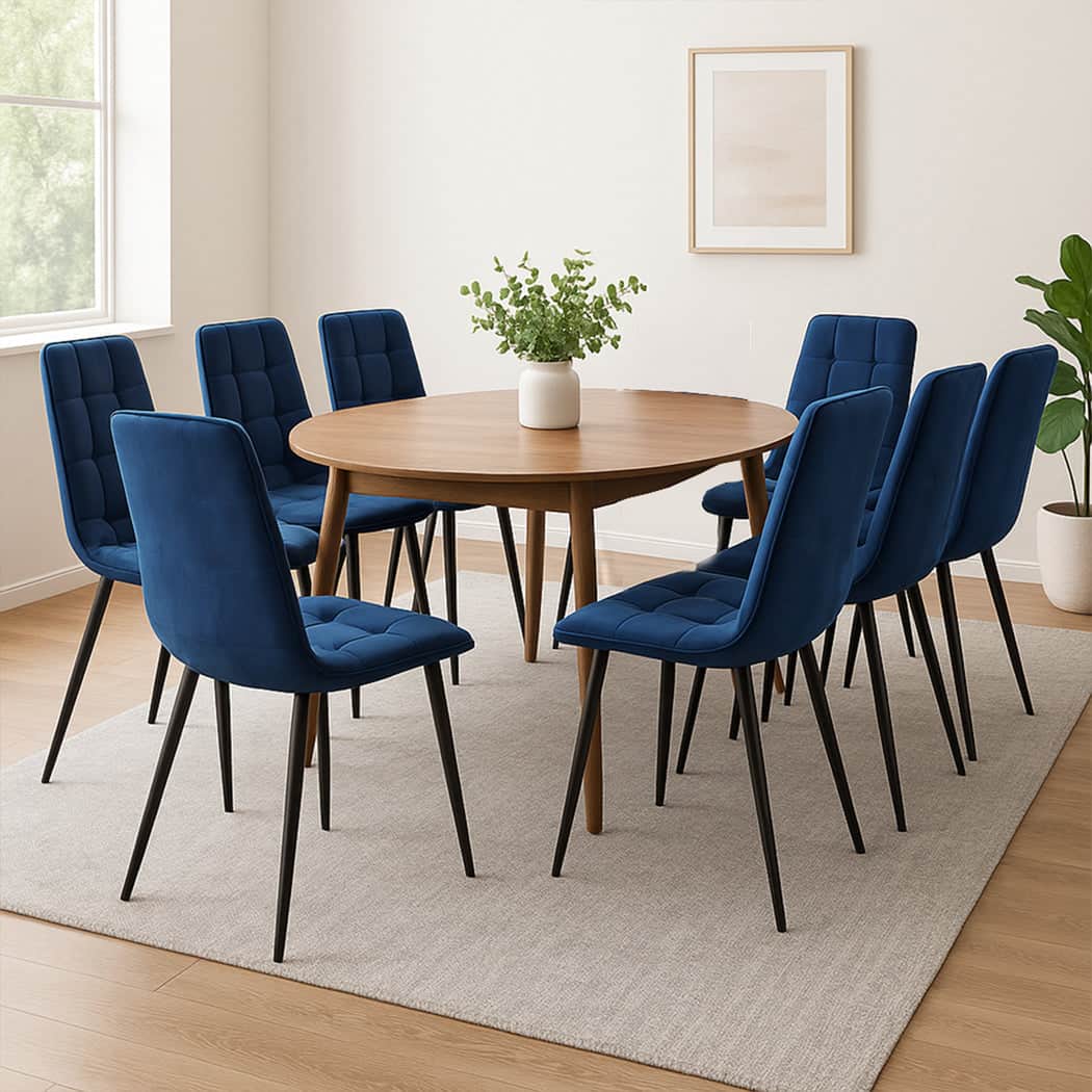 Stylish 4x Dining Chairs Kitchen Velvet Blue  Sleek Modern Look