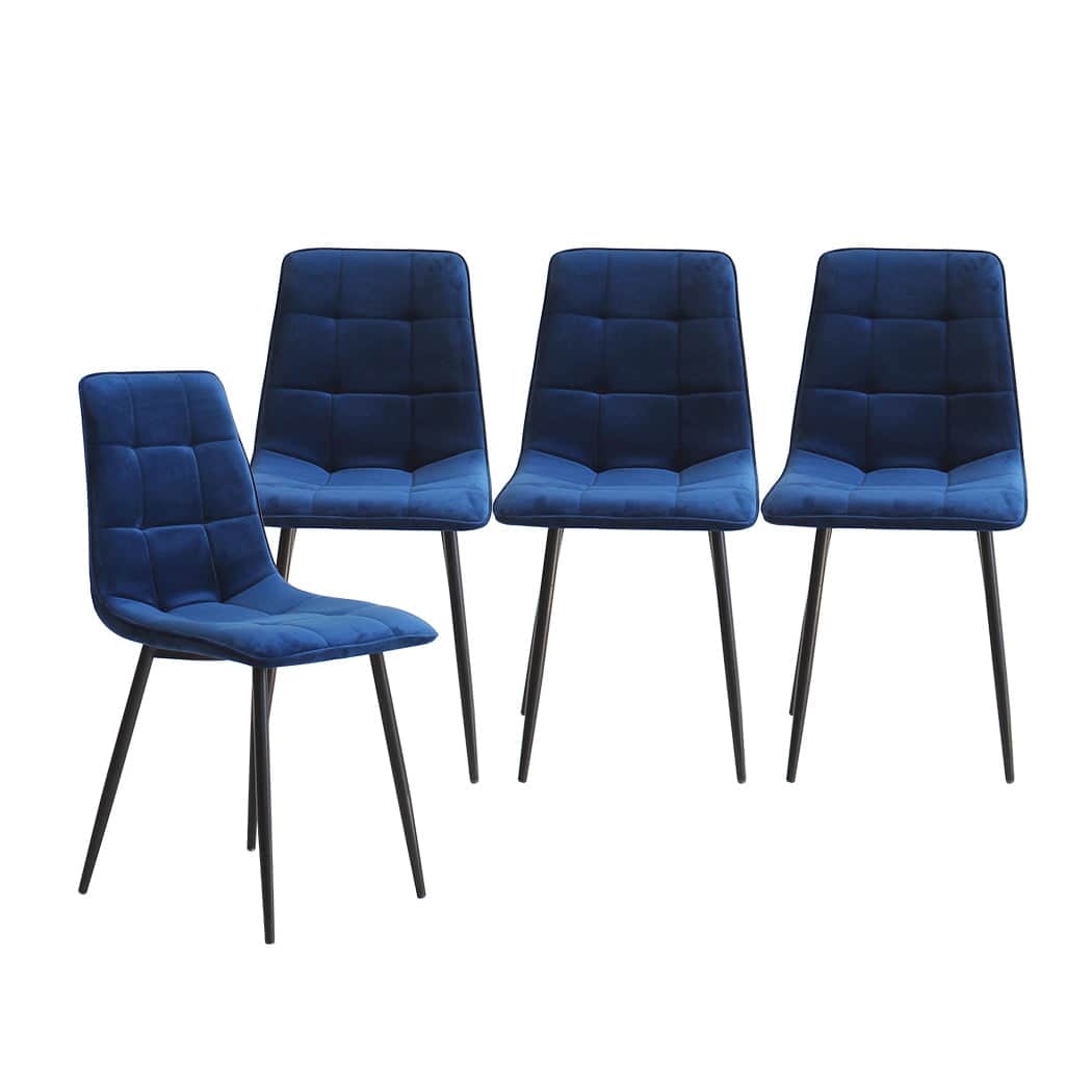 Stylish 4x Dining Chairs Kitchen Velvet Blue  Sleek Modern Look