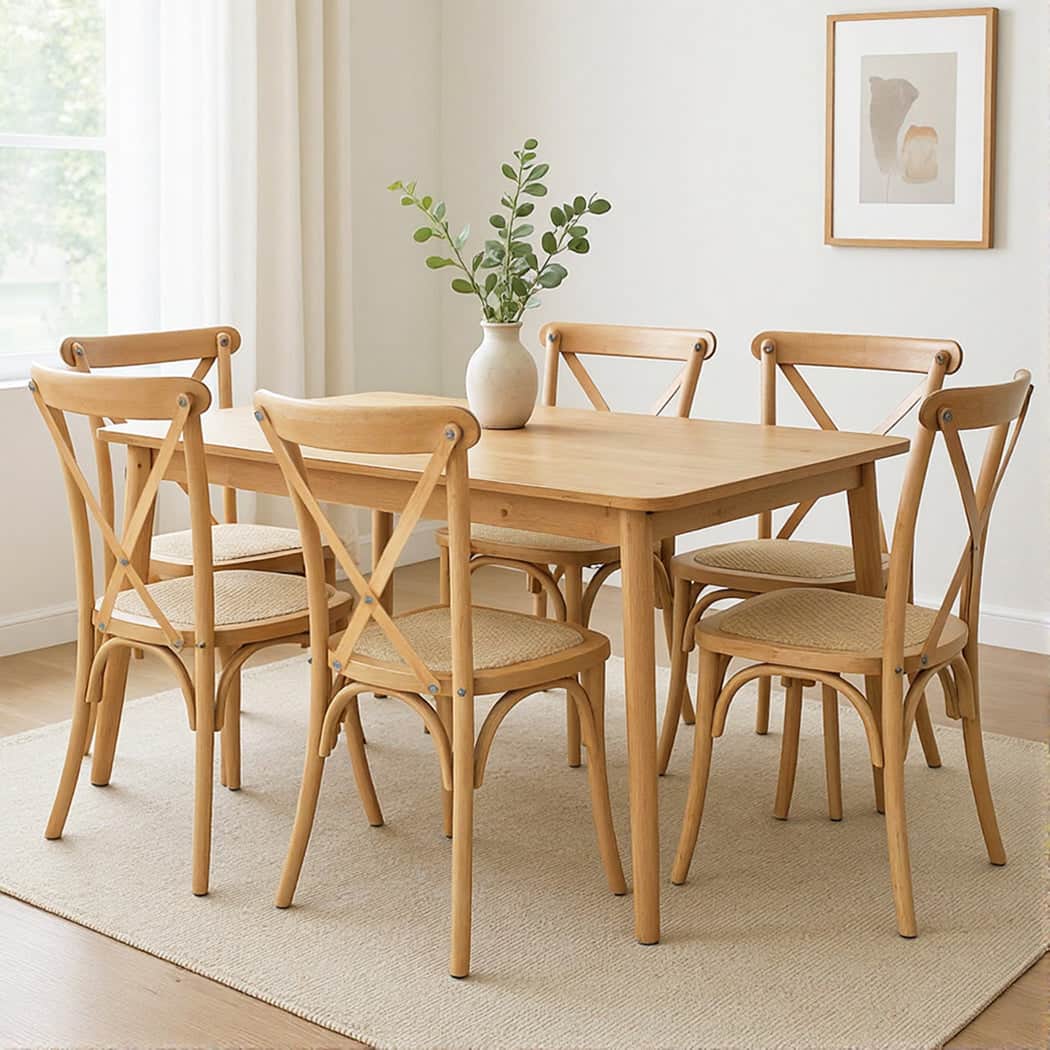 Stylish 6X Dining Chairs Cross Back Chair  Easy Assembly Classic