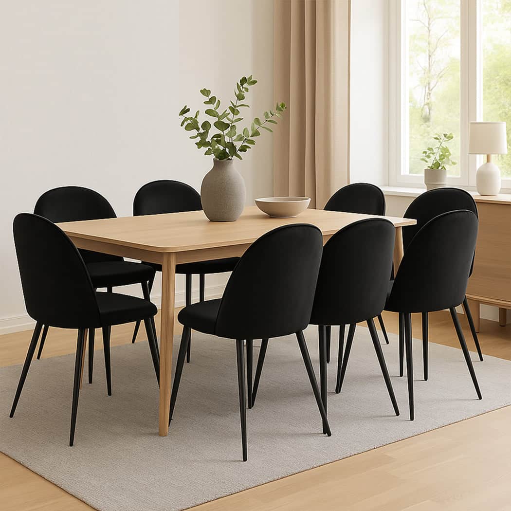 Stylish 8x Dining Chairs Kitchen Cafe Black  Durable Frame Classic