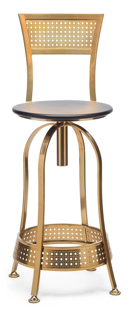 Stylish and Comfortable Gold Black Swivel Bar Stool with High Back and Netted Frame Design