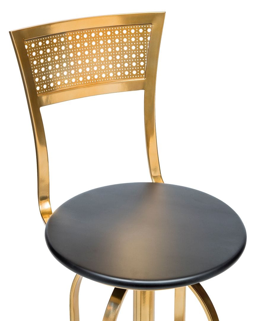 Stylish and Comfortable Gold Black Swivel Bar Stool with High Back and Netted Frame Design