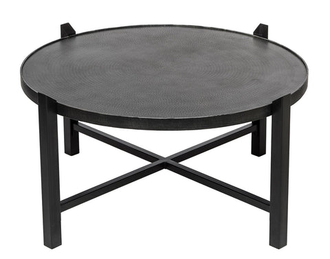 Stylish and Elegant Black Round Coffee Table with Engraved Silver Finish