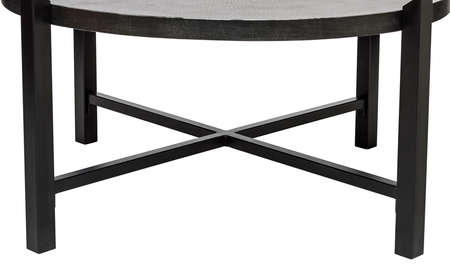 Stylish and Elegant Black Round Coffee Table with Engraved Silver Finish