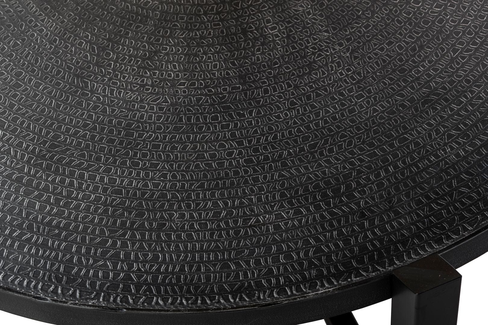 Stylish and Elegant Black Round Coffee Table with Engraved Silver Finish