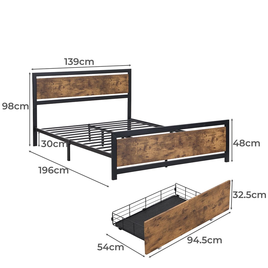 Stylish and Functional: Wooden 4-Drawer Double/Queen Bed Frame with Industrial Touch