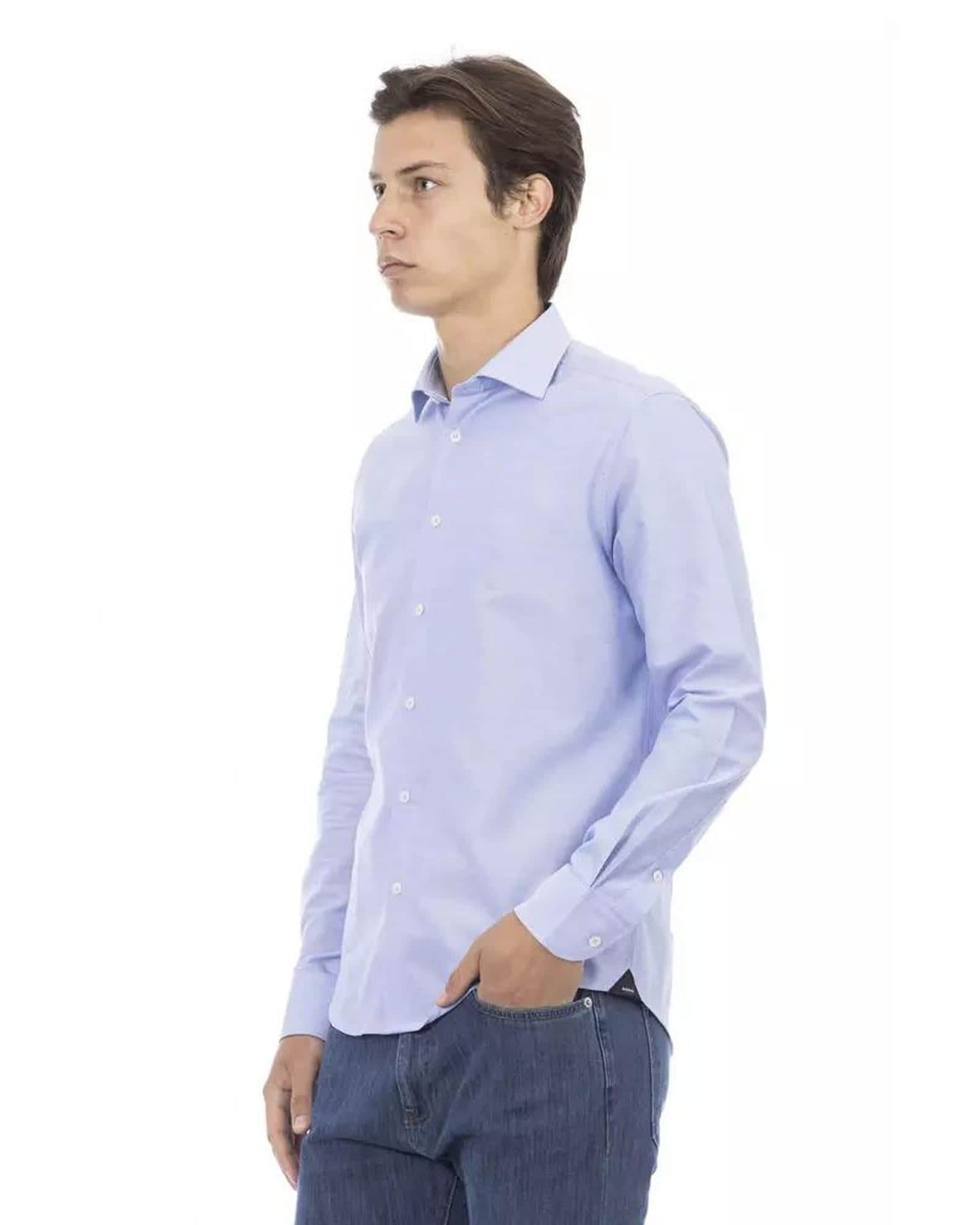Stylish Baldinini Trend Black/White/Light Blue Cotton Shirt